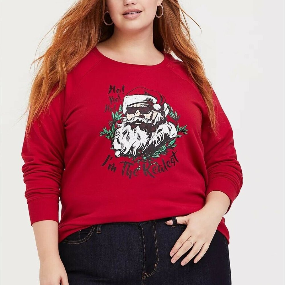 ✨2/$20 Torrid Fleece Santa Christmas Holiday Sweatshirt Red Size 10 M or 12 L - Picture 4 of 9